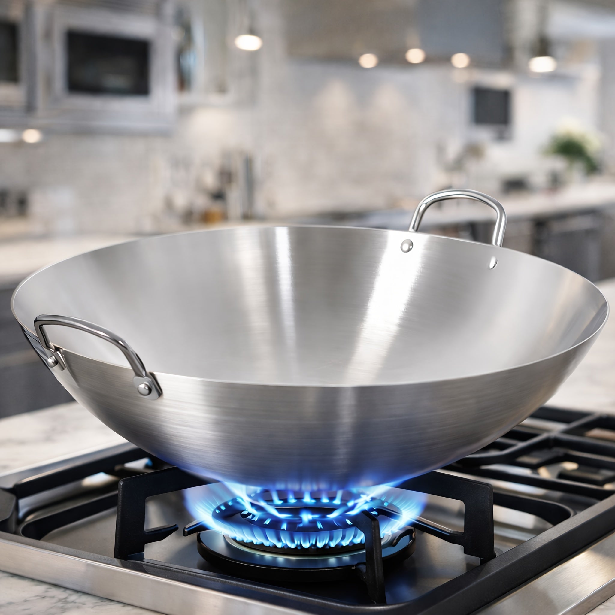Stainless Steel Stir Fry Skillet Non-Stick Frying Pan Open Fire Cookware for Camping Outdoor Home Kitchen Restaurant 4 Sizes 26cm 30cm 36cm 38cm