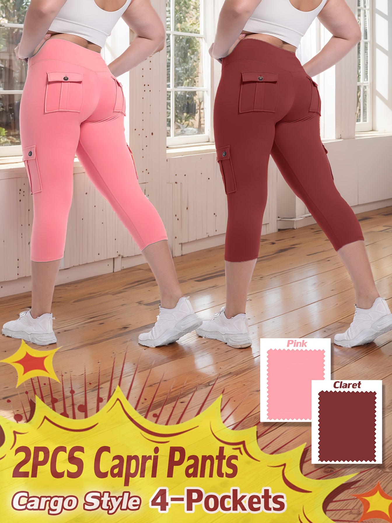 2pcs Capri Leggings Set Women High Waist Butt Lifting Yoga Workout Pants Tummy Control 4-Way Stretch Activewear S-XXL
