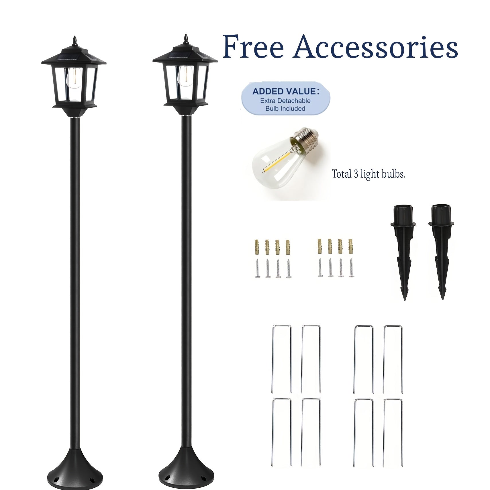 Solar Lamp Post Lights Outdoor 2 Pack 63-Inch – IP44 Waterproof, 1800LM Warm White, Replaceable Bulb, Decorative Pole Lights for Garden, Patio, Pathway, Driveway & Front Door | Christmas Decor