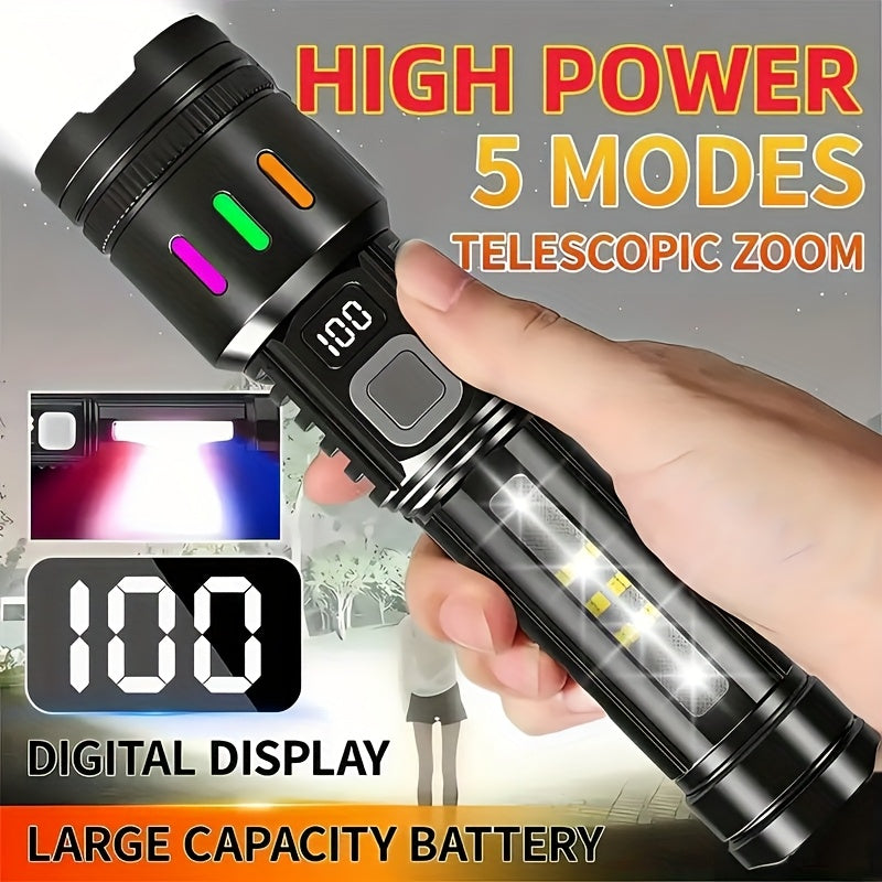 2-Pack Rechargeable LED Flashlight Combo – High Power Tactical Flashlight with COB Side Light, Telescopic Zoom & USB-C Charging for Camping, Hiking, Biking & Emergencies