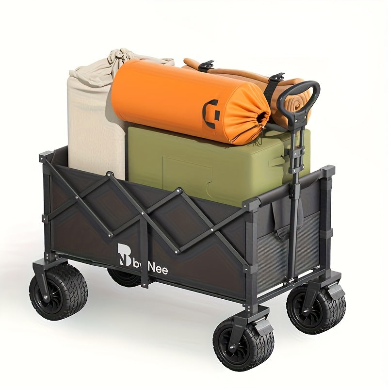 Collapsible Folding Wagon Cart Heavy Duty 450-650LBS – All Terrain Foldable Utility Wagon for Camping Beach Gardening Grocery Shopping Fishing, Large Capacity, Black
