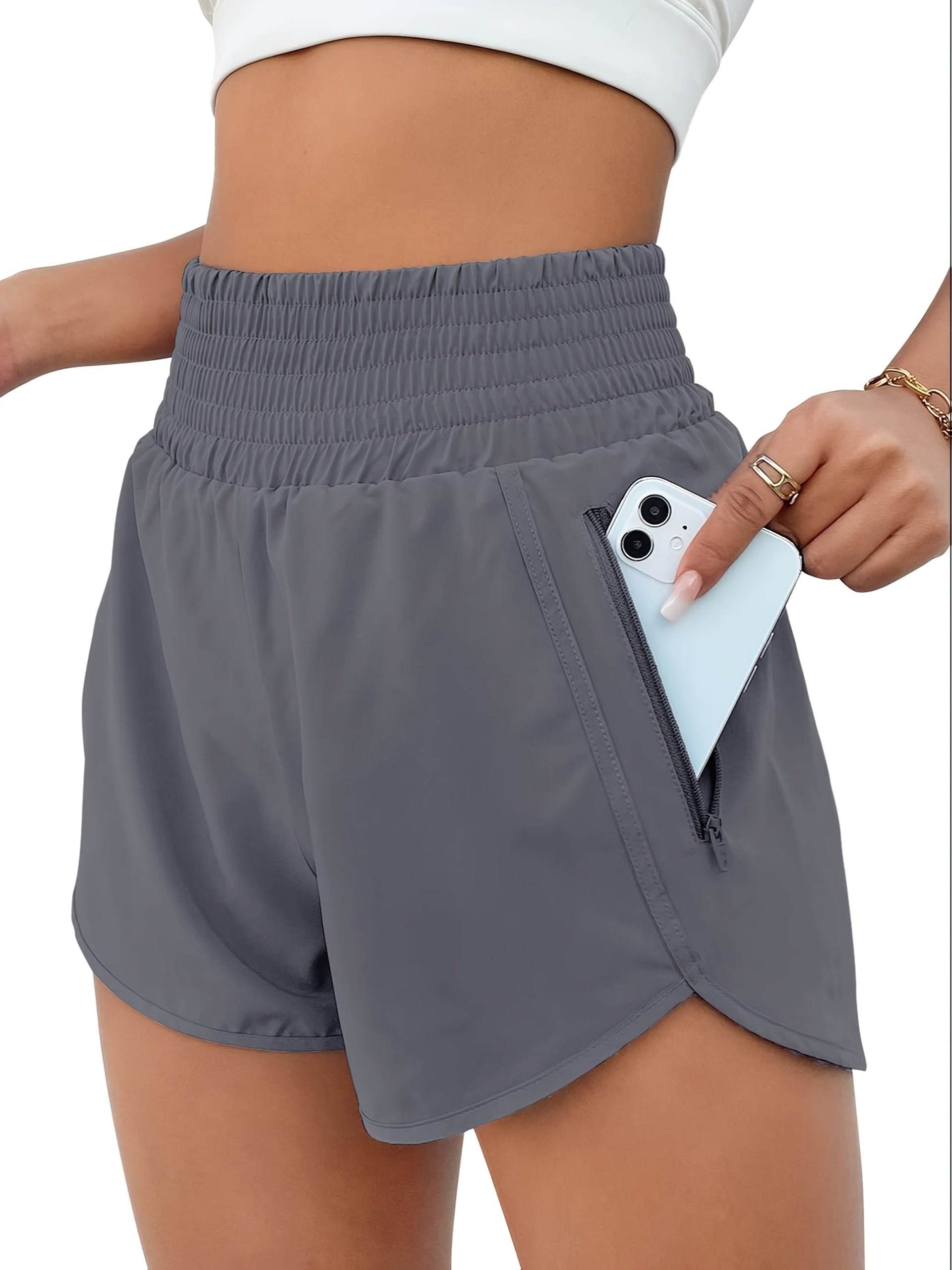 Women's High-Waisted Running Shorts with Pockets – Quick-Dry Elastic Workout Gym Shorts, No Transparency, Slant Pockets, 7 Colors, Sizes S-XXL for Running Yoga Hiking Gym