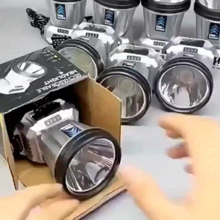 Rechargeable LED Headlamp IP65 Waterproof Ultra Bright Head Lamp with Large Reflector Long Range Beam Extended Battery Life for Night Fishing Camping Hiking Emergency Outdoor Use