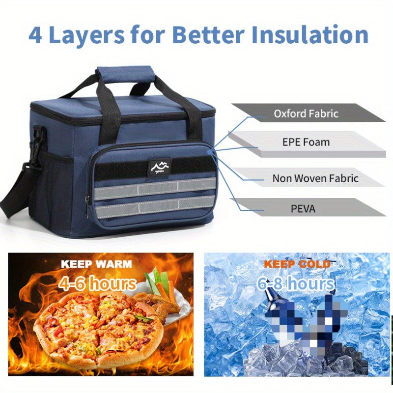 Large Capacity Insulated Cooler Bag Picnic Bag – Portable Crossbody Refrigerated Lunch Bag with Foil Storage Bags for Outdoor Camping Travel Black Grey Navy Khaki