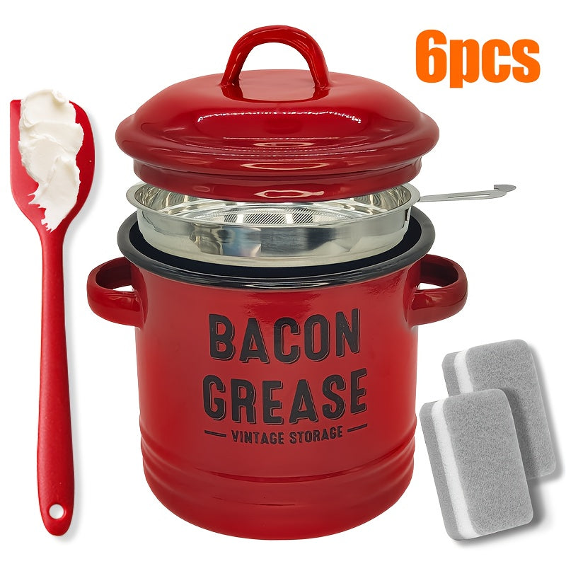 Enamel Oil Can with Filter Large Capacity Grease Storage Container - Bacon Fat Can for Camping & Kitchen - Heat-Resistant Condiment Oil Bottle for Outdoor Cooking - Handmade Camping Kitchenware Gift