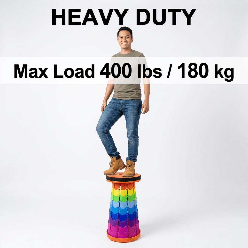Collapsible Camping Stool 400 Lbs Capacity Ultra Portable Foldable Seat Fits in Backpack, Lightweight Durable Camp Stool for Hiking Fishing Outdoor Events, Sets Up in Seconds Rainbow Option Available