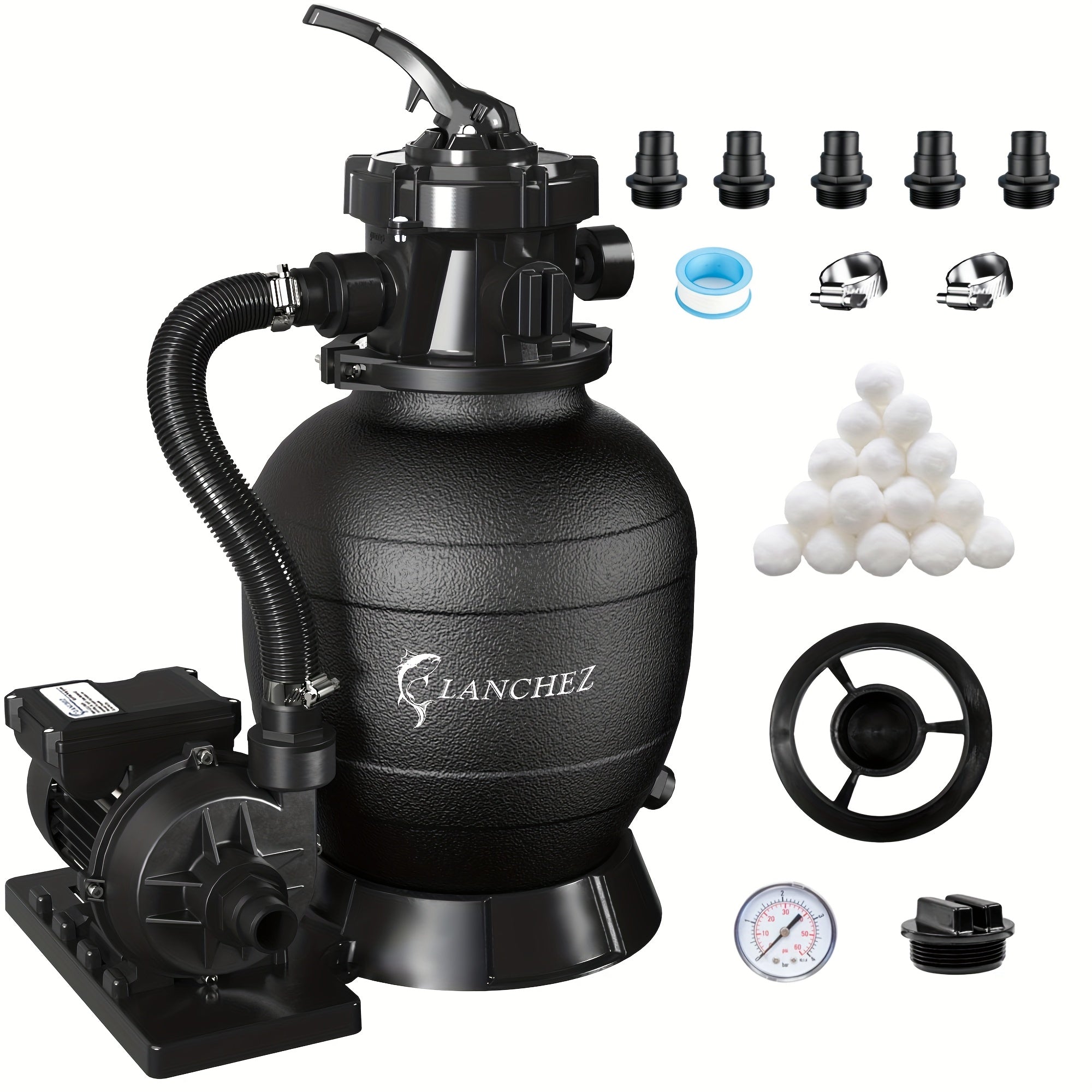 Sand Filter Pump for Above Ground Pool with Timer – 1HP 2400-4500GPH Flow, 6-Way Valve, Fits 13000-20000 Gallon Pools, 12in 13in 16in Models, Enhanced Circulation System