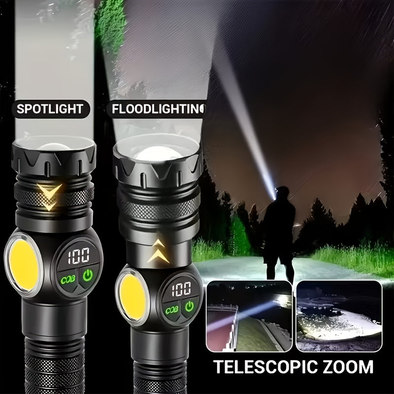 Ultra Bright LED Flashlight 2-Pack High Power COB Side Light USB Fast Charging Zoomable - Multiple Modes for Camping Cycling Fishing Emergency Exploration, Men's Gift