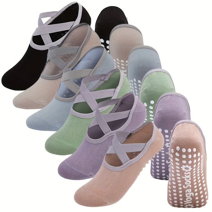 6-Pack Women's Non-Slip Yoga Socks with Grip – Cushioned Heel & Toe Breathable Workout Socks for Pilates, Dance, Gym & Home – Mixed Colors & All Black