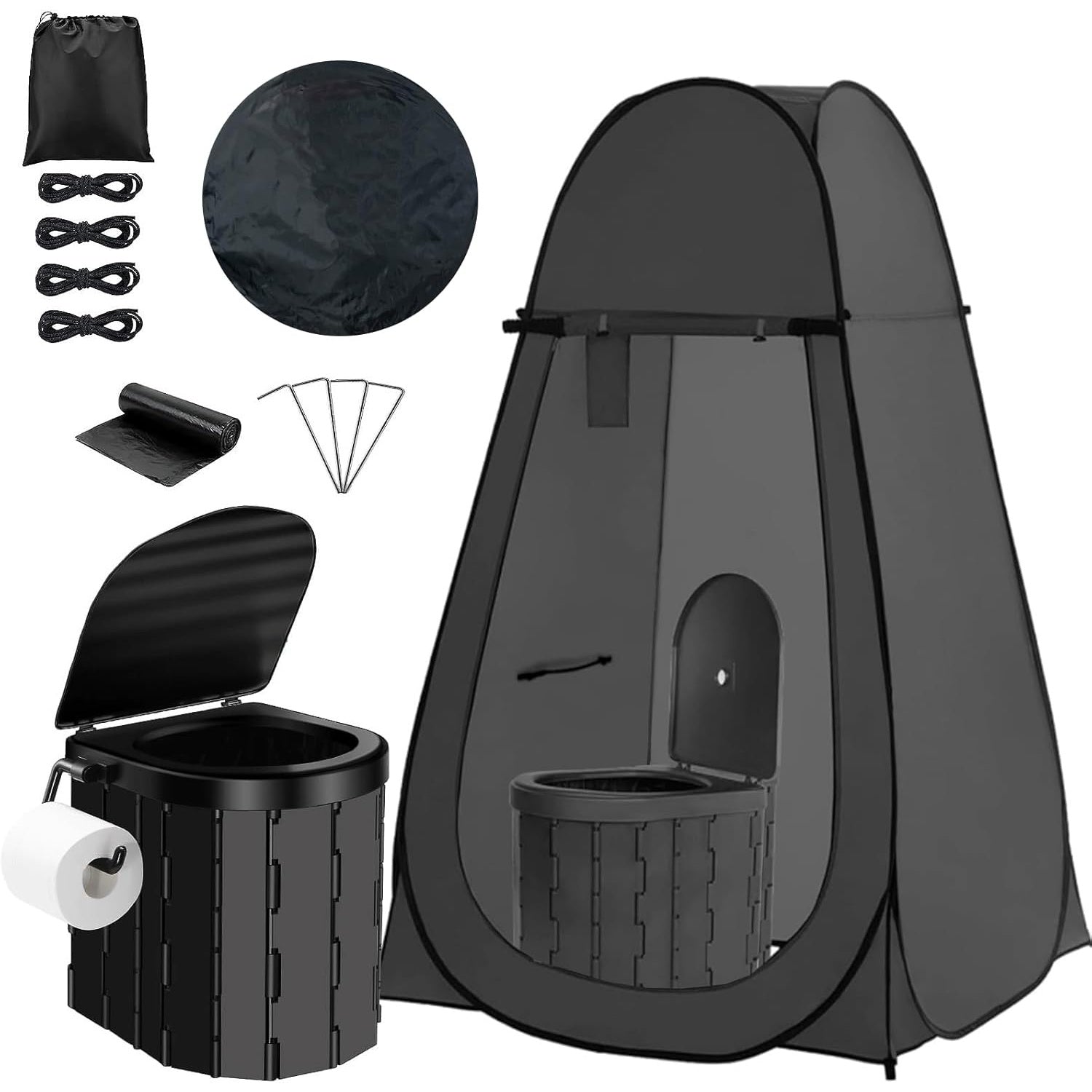 Portable Camping Toilet with Privacy Tent Pop Up Potty Shelter 12 Toilet Bags for Adults Outdoor Camping Travel Changing Shower