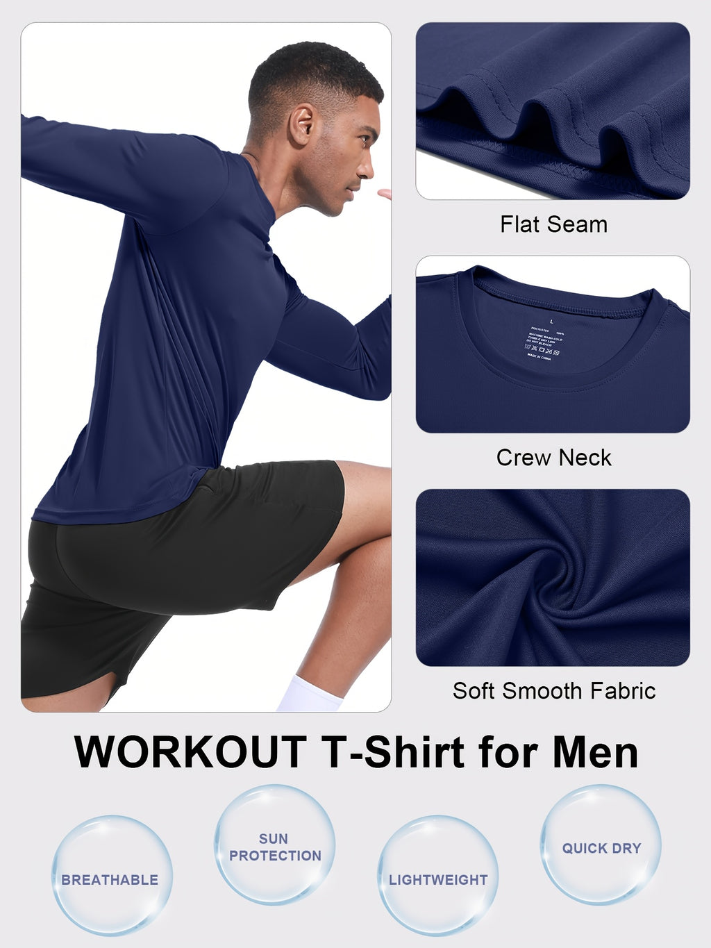 Quick-Dry Long Sleeve Sports T-Shirts for Men 5-Pack – Breathable Moisture-Wicking Athletic Workout Shirts Running Gym Training S-XXL