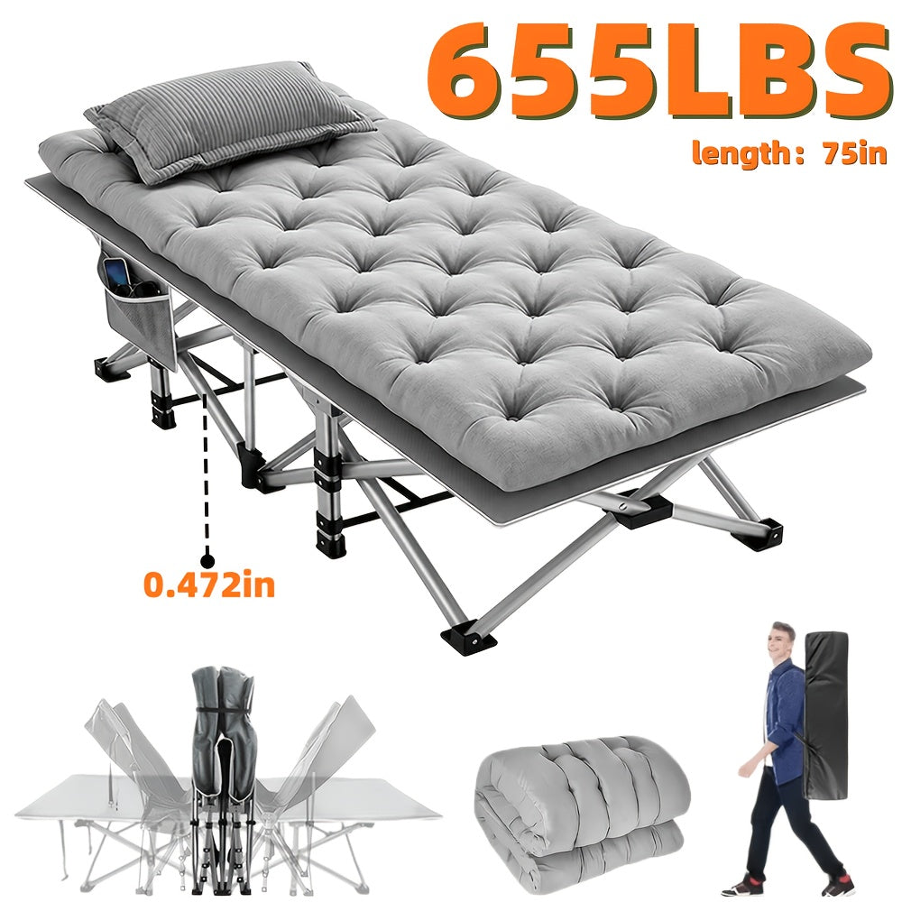 Extra Large Folding Camping Cot Bed with Mattress Option – Heavy Duty 355–750 lbs Capacity Portable Guest Bed for Adults – Foldable Sleeping Cot for Camping Travel Indoor Outdoor Use 59–77 Inch
