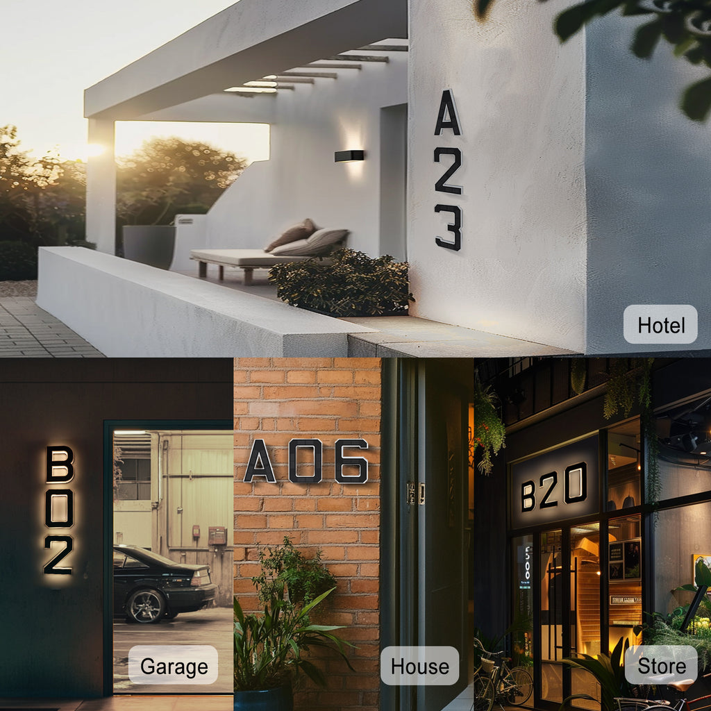 9 Inch Solar Lighted House Numbers for Outside - IP44 Waterproof, Auto Light Sensor, 9hr Illumination, Modern Exterior Address Sign, Numbers 0-9 & Letters A-D