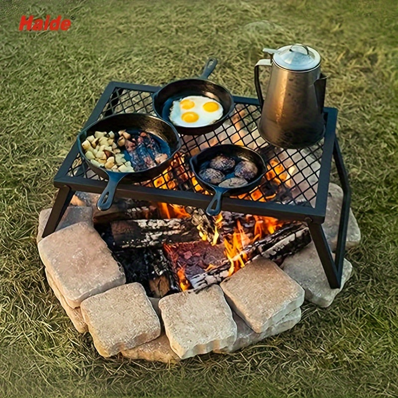 Heavy Duty Bonfire Campfire Grill for Outdoor Camping - Portable BBQ Grill with Firewood Rack, Storage Bag, Food Clips & Cleaning Cloth, RV Picnic Backyard Grill, Gift for Men