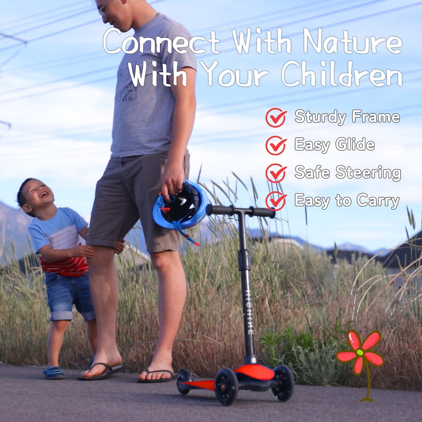 Kids 3-Wheel Scooter Ages 2-5 Adjustable Height Lean to Steer Light Up Wheels Front Brake Double Suspension Toddler Scooter Pink Blue Red Black
