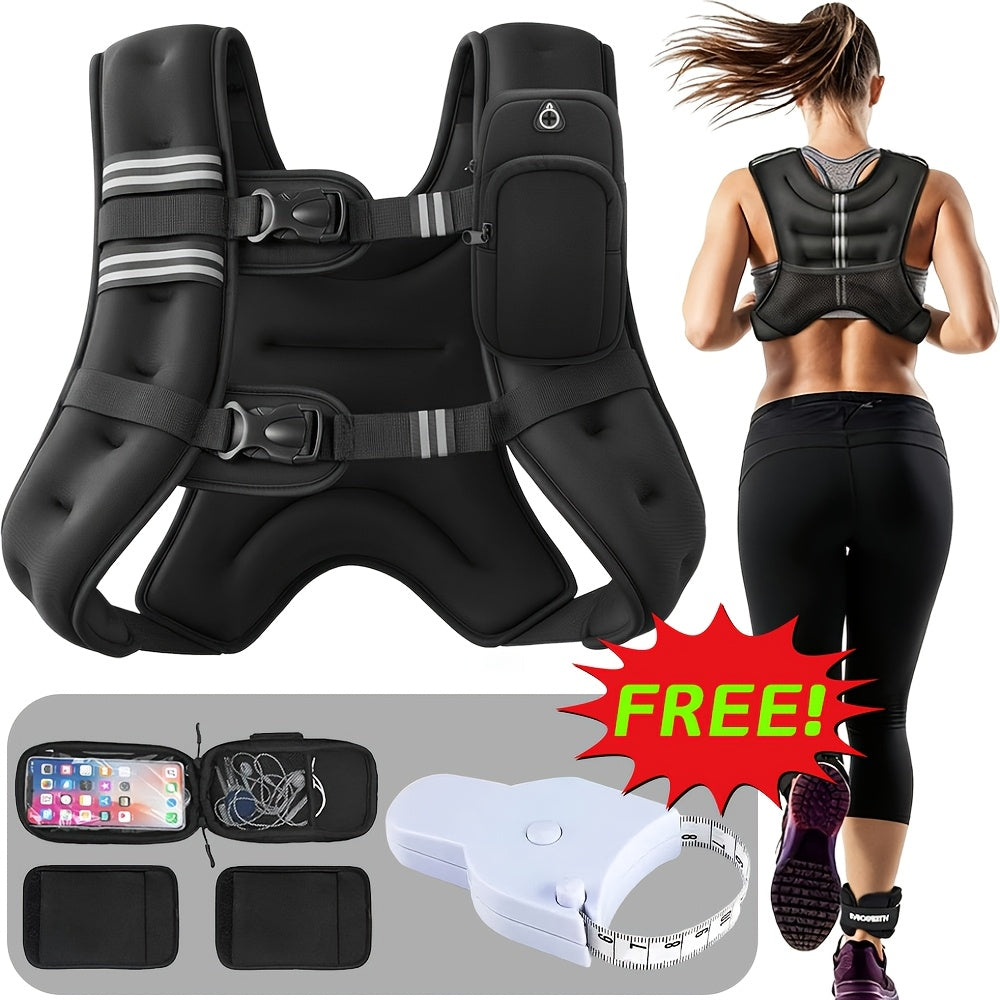 Weighted Vest 8 12 16 lb Reflective Slim Fit with Phone Pouch – Running Gym Strength Training Core Fitness Unisex Men Women