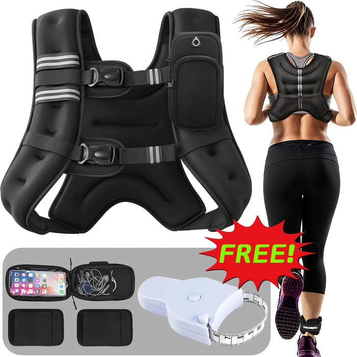 Weighted Vest 8 12 16 lb Reflective Slim Fit with Phone Pouch – Running Gym Strength Training Core Fitness Unisex Men Women