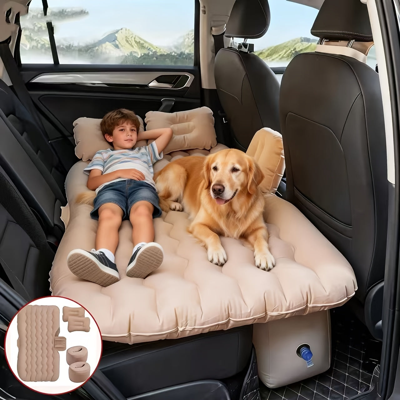 Inflatable Car Mattress Portable Backseat Sleeping Bed PVC Travel Cushion for SUV Truck Camping Picnic Road Trip Outdoor Rest Blue Black Beige Gray