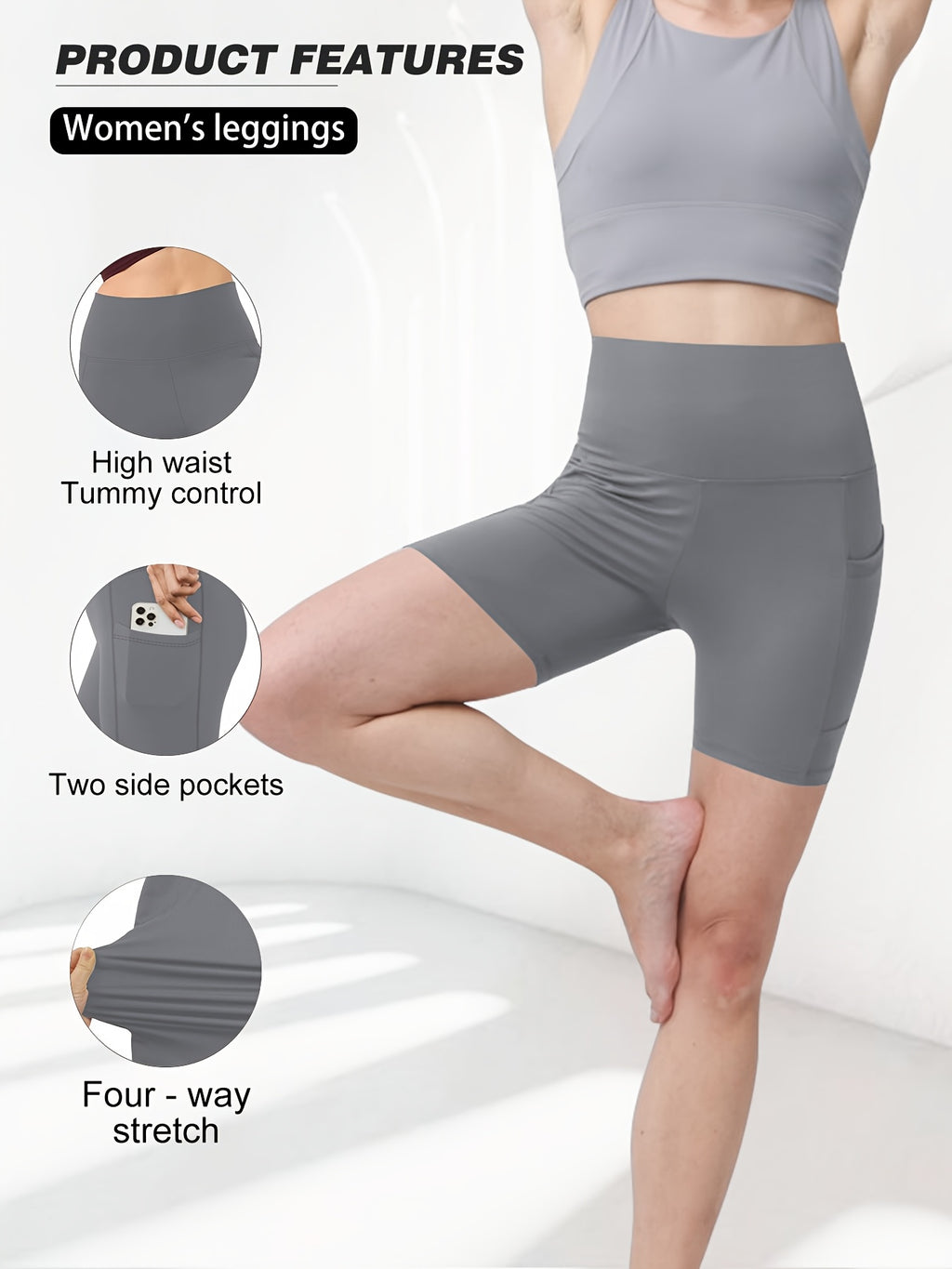 Women's High Waisted Yoga Shorts Butt Lifting Tummy Control, 88% Polyester Stretch Workout Shorts for Running Cycling Fitness, Casual Athletic Shorts Sizes S-XXL Black Dark Gray