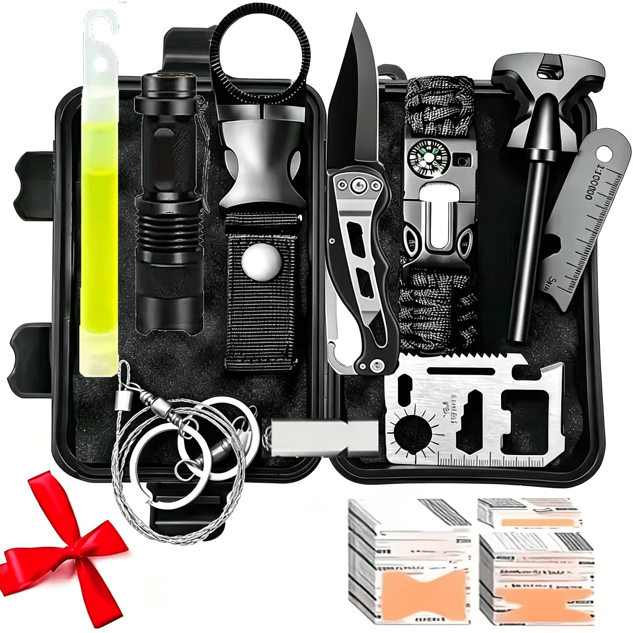 Survival Kit Multi-Tool Emergency Gear Set 12–115 Pcs with Magnesium Fire Starter – Camping Hiking Outdoor Adventure Essentials – Multiple Styles – Cool Gift for Men Dad Husband Boyfriend Teen