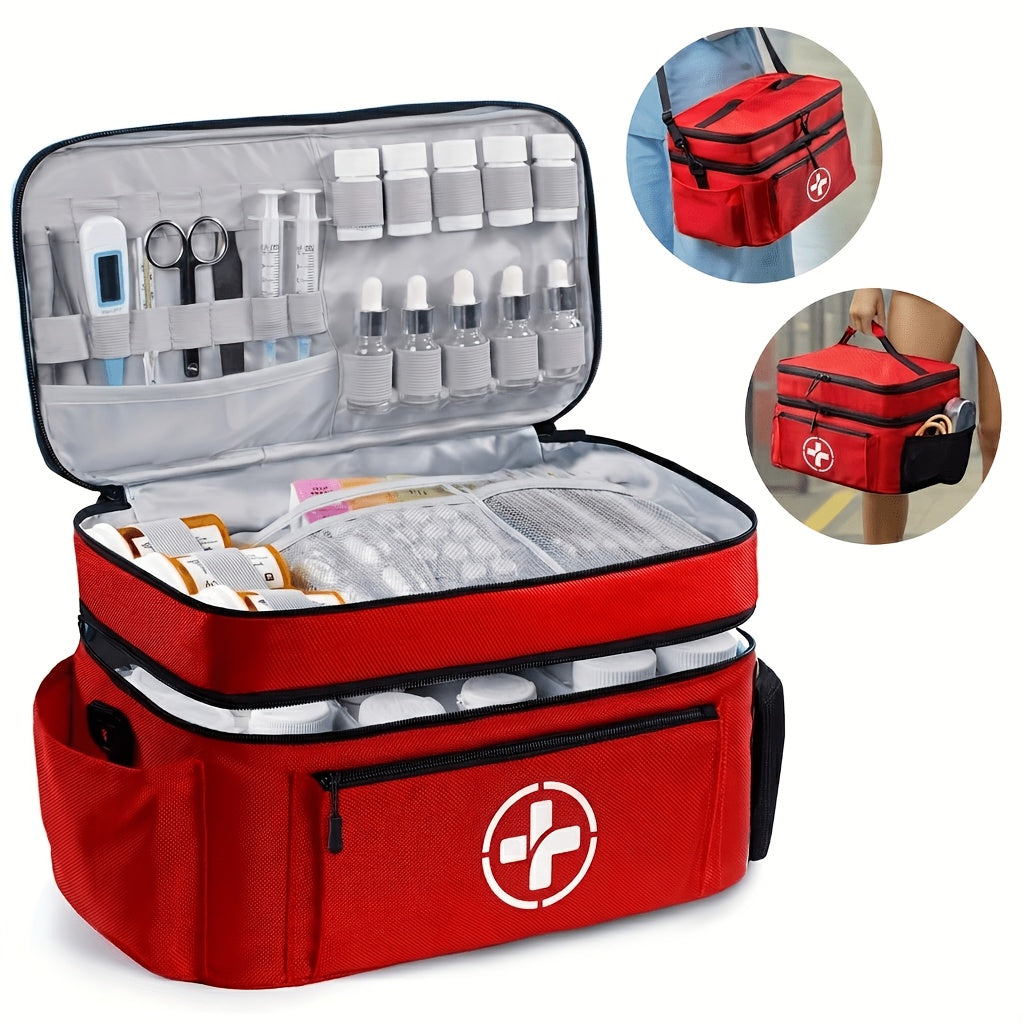 First Aid Kit Bag Medicine Storage Organizer Multi-Compartment – Empty Bag for Home Travel Camping Car Emergency Preparedness