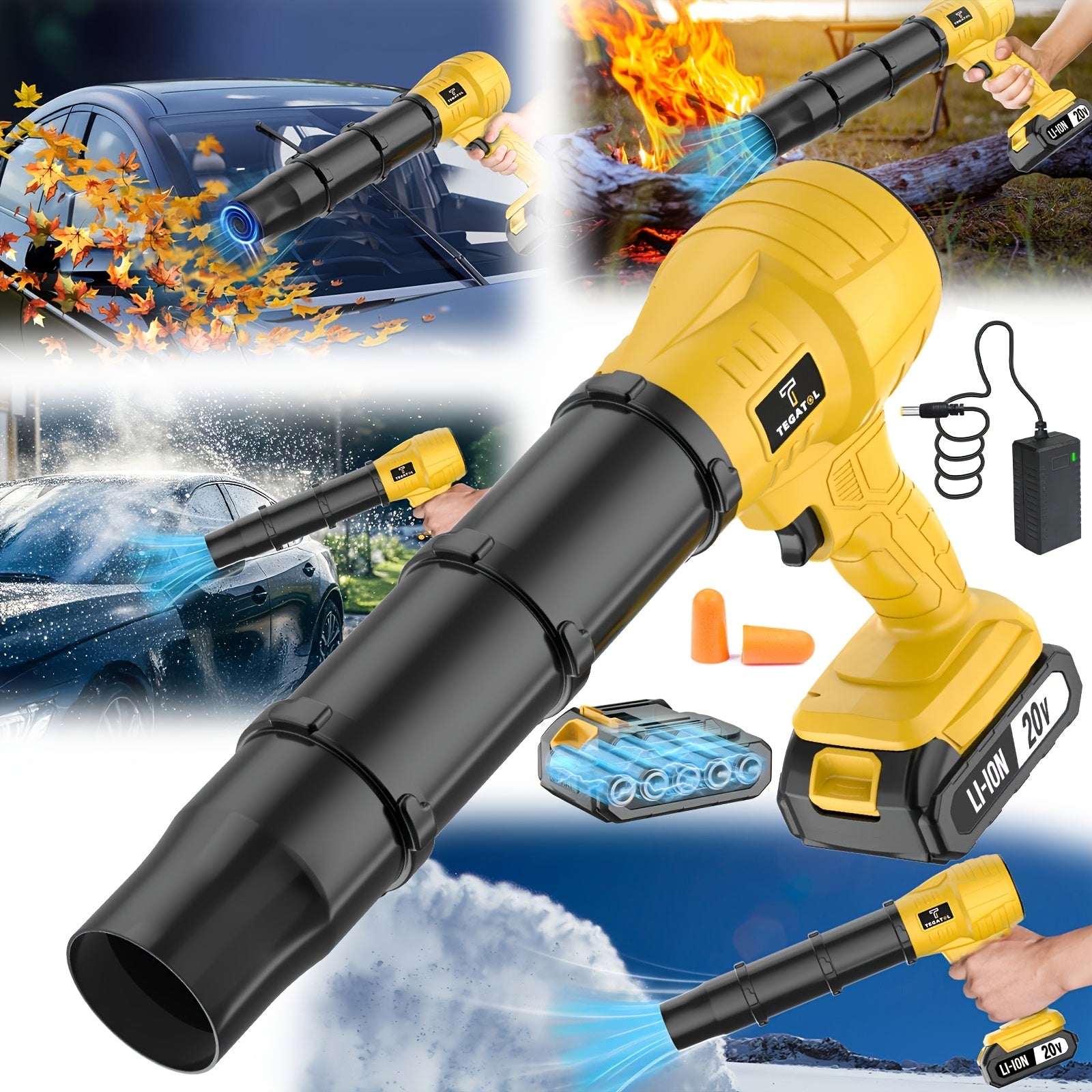 Cordless Leaf Blower 20V 20000RPM – Electric Handheld Blower with Battery & Nozzle for Leaves Dust Snow Car Drying Patio Garage Yard Cleanup – 2.0AH & 4.0AH Kit Options