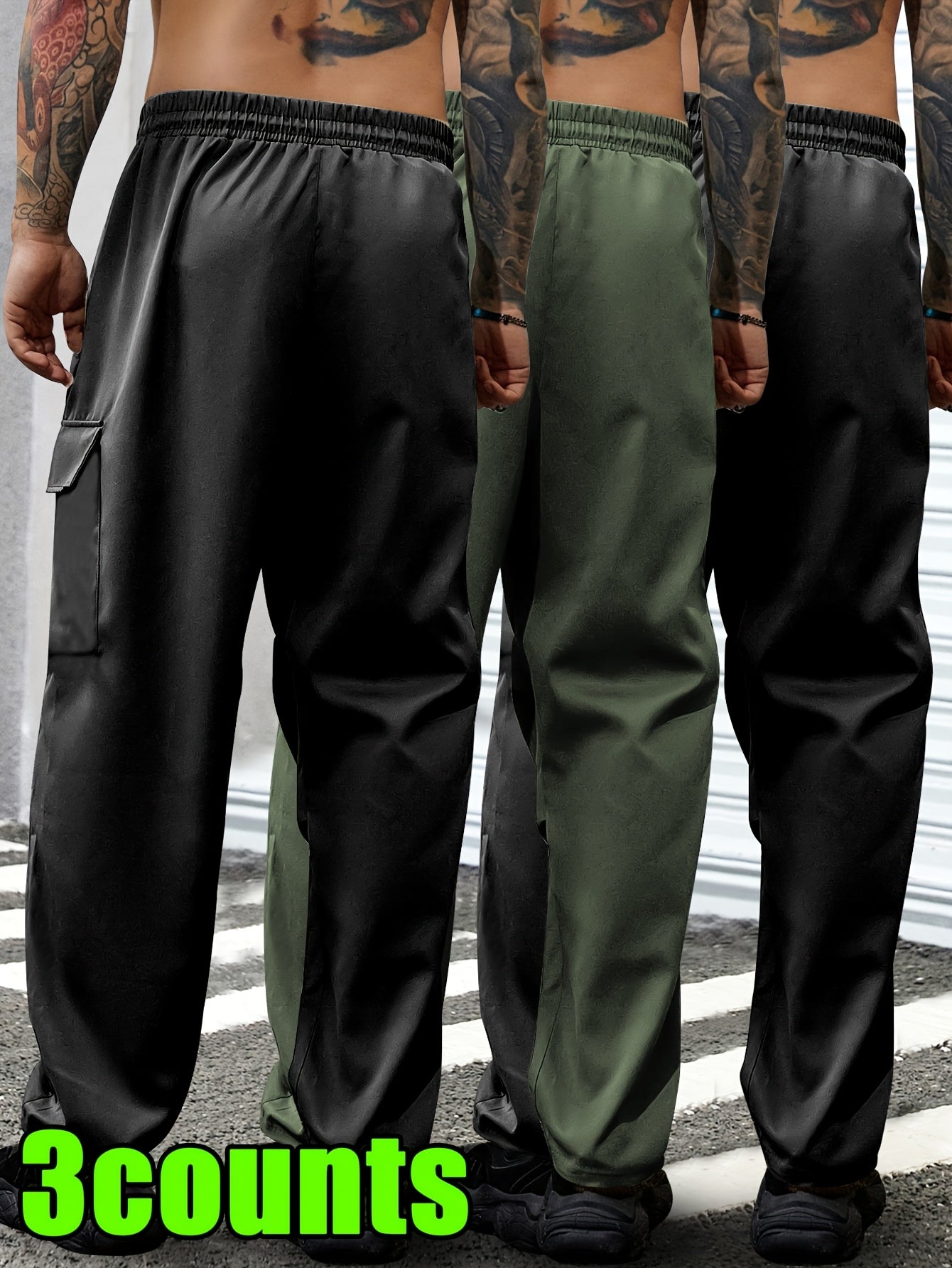 Men's Lightweight Cargo Pants with Drawstring & Elastic Waist – Multi Zipper & Side Pockets, Breathable Regular Fit for Hiking, Camping & Casual Outdoor Wear, S-XXXL