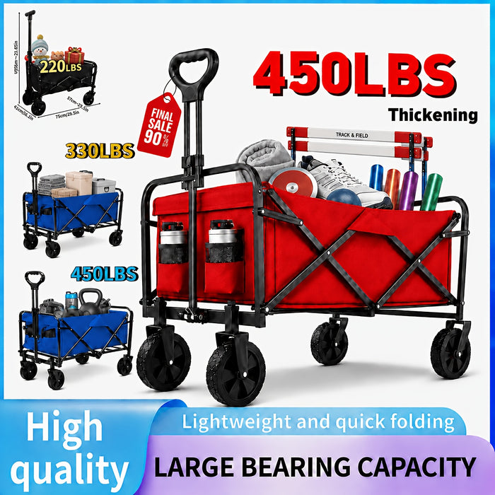 Heavy-Duty All-Terrain Folding Wagon Cart - 220/330/450LBS Capacity, Iron Frame & 800D Oxford Fabric, No Assembly Required for Camping, Beach, Garden & Sports (3 Colors)