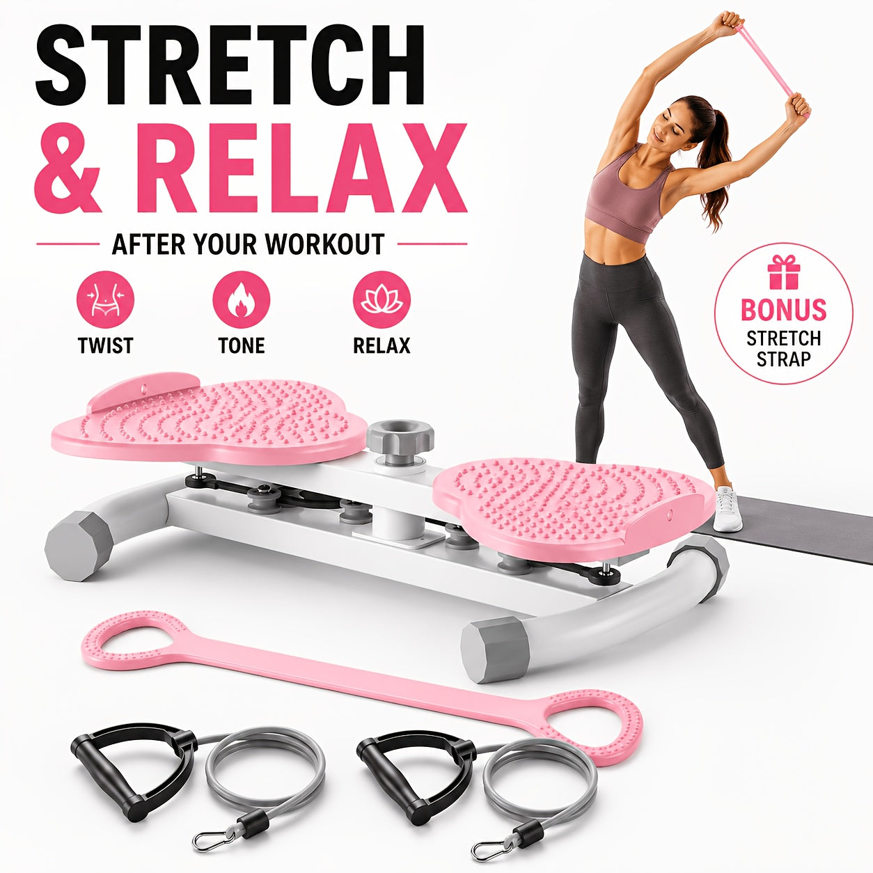 Waist Twisting Board Ab Twister Exercise Machine 360LBS Noiseless Home Gym Digital Display Tracks Time Reps Calories with Figure-8 Resistance Band for Core Workout