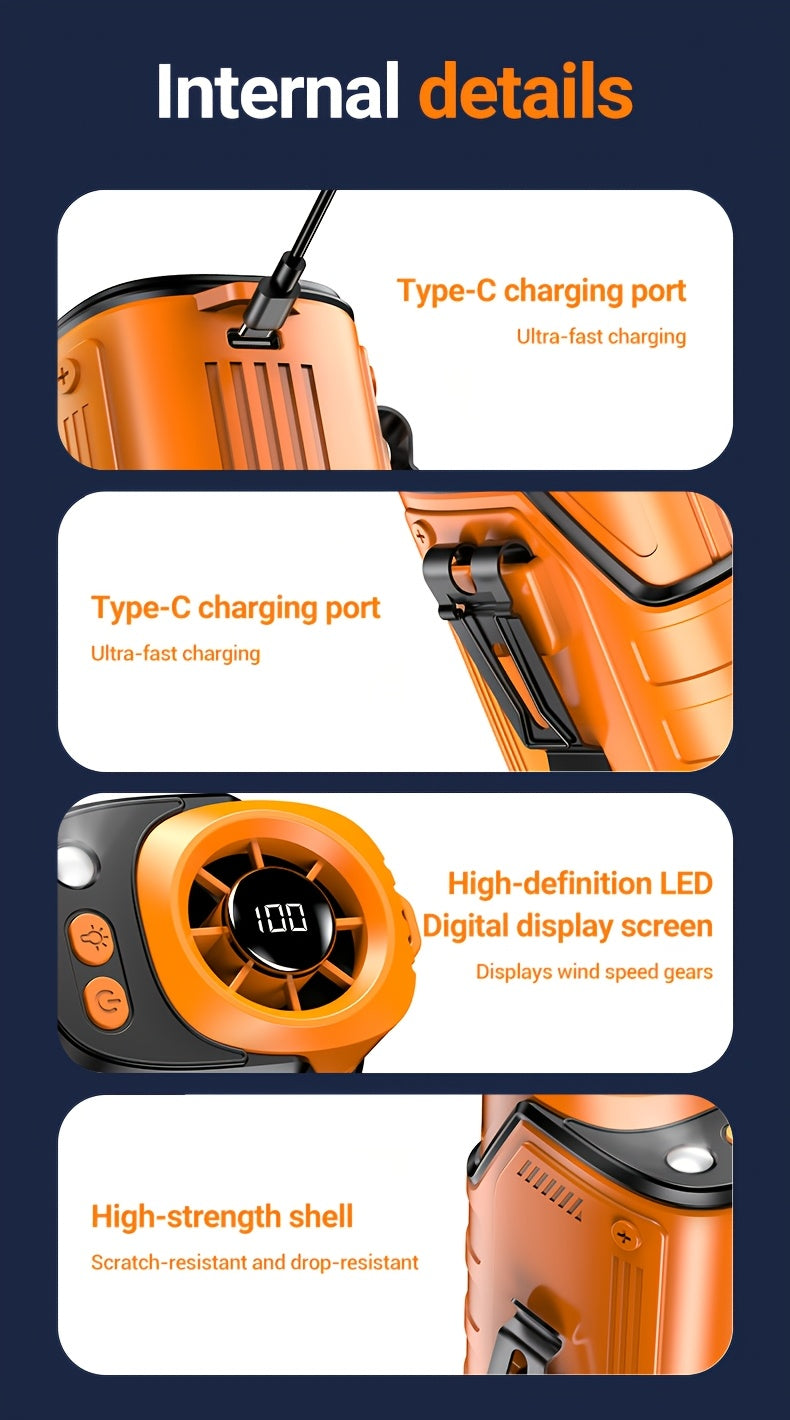 Wearable Fan 4-in-1 Waist & Neck Mounted with Flashlight & USB Charger 3600mAh Rechargeable – Hands-Free Portable Fan for Outdoor Camping Hiking Work