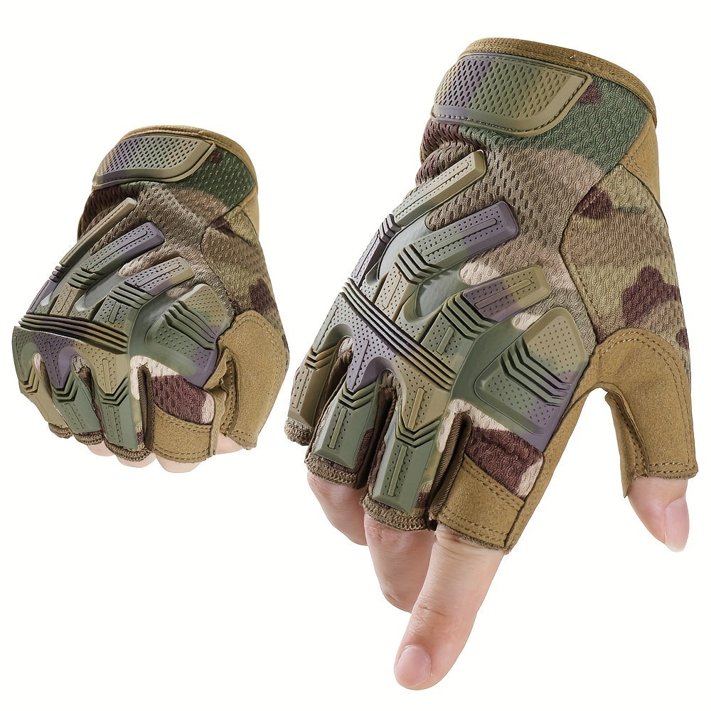 Fingerless Tactical Gloves for Men & Women – Non-Slip Half Finger Gloves for Outdoor Sports, Fishing, Cycling, Hiking & Military Training, Breathable Quick-Dry Camouflage