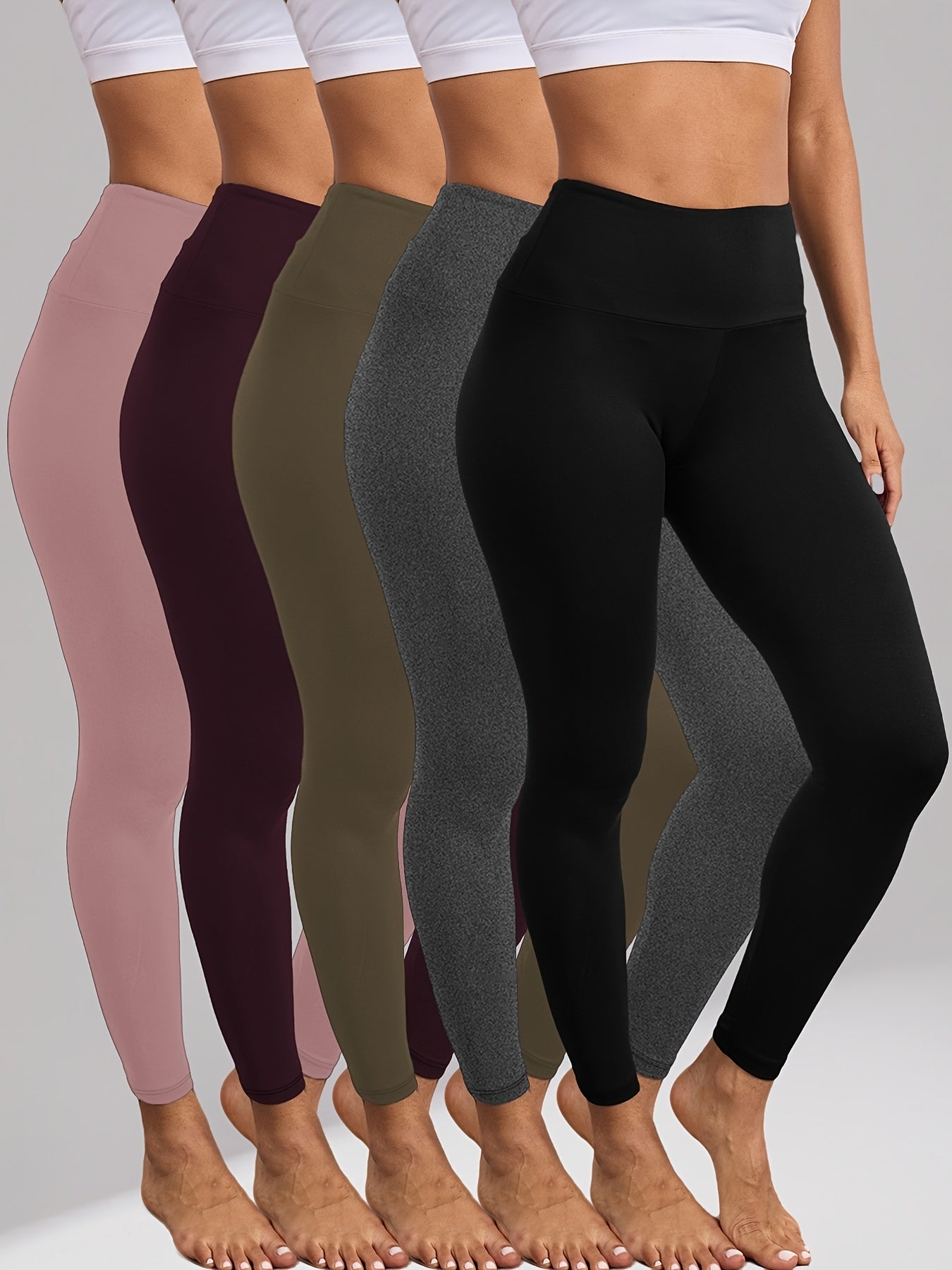 Women's High Waisted Tummy Control Leggings 5 Pack, Super Soft 4-Way Stretch Workout Yoga Running Pants, Full Length Non-Sheer Gym Leggings with Full Coverage All Season Comfort, Sizes S-XXL