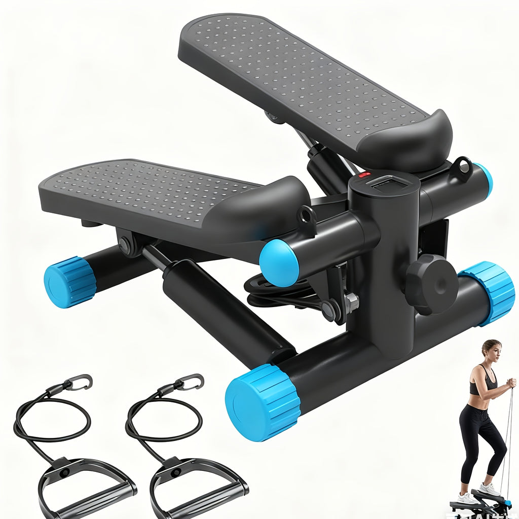 Mini Exercise Stepper Machine with Resistance Bands Portable Twist Stair Stepper Home Workout 300 lbs Full Body Cardio Trainer Blue Black Silver