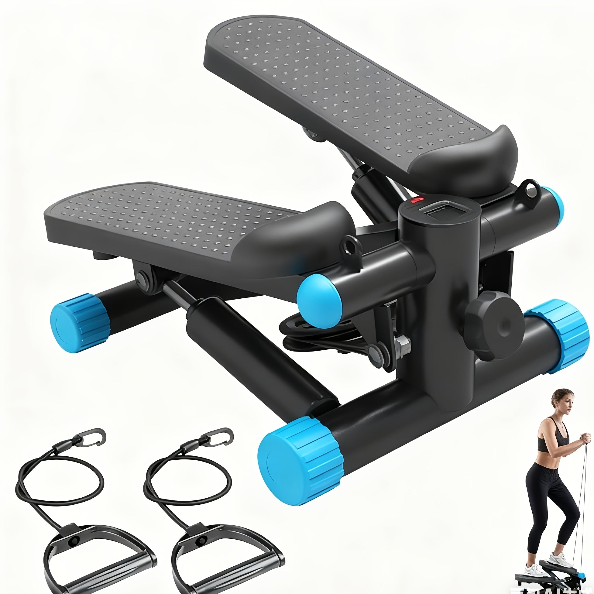 Mini Exercise Stepper Machine with Resistance Bands Portable Twist Stair Stepper Home Workout 300 lbs Full Body Cardio Trainer Blue Black Silver
