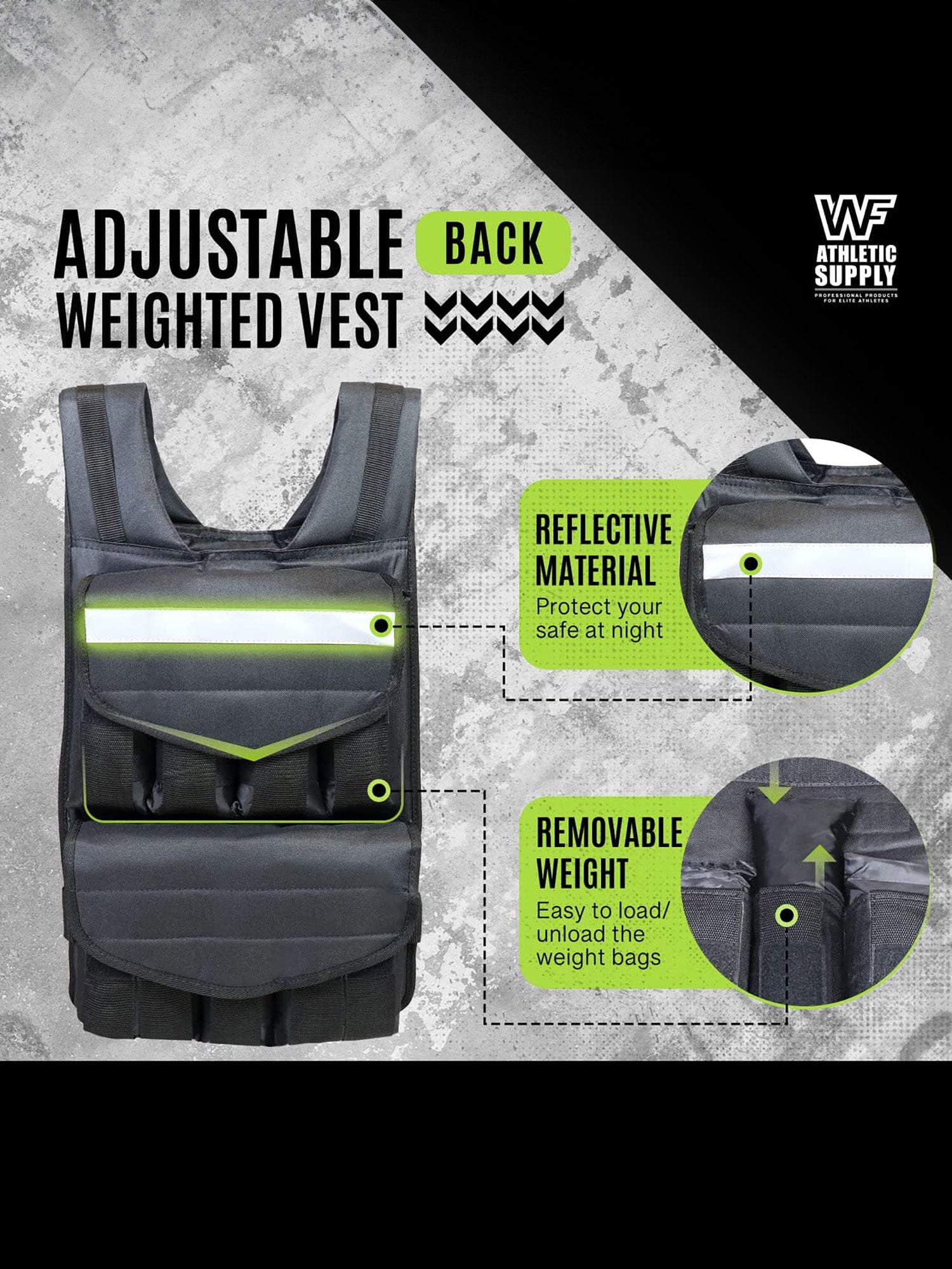 40LB Adjustable Weighted Vest for Strength Training Workout & Running – Removable Weight Packets Body Weight Jacket for Men Women – Reflective Padded Fitness Vest Regular Length