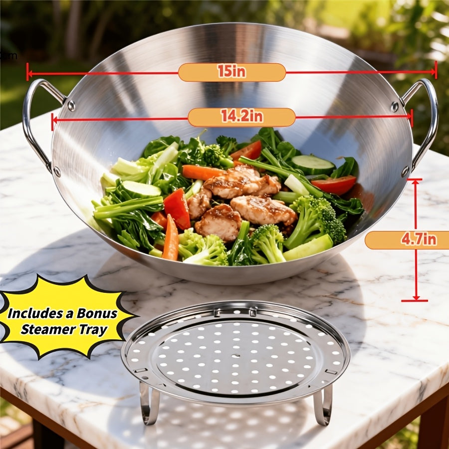 Stainless Steel Stir Fry Skillet Non-Stick Frying Pan Open Fire Cookware for Camping Outdoor Home Kitchen Restaurant 4 Sizes 26cm 30cm 36cm 38cm