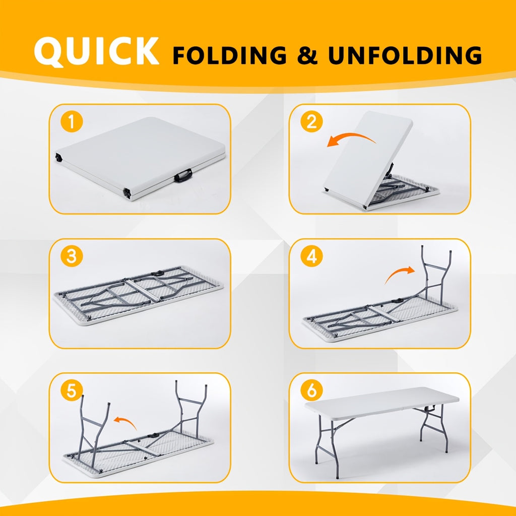 Plastic Folding Picnic Table Portable – Fold-in-Half Design with Carrying Handle & Locking Legs for Indoor & Outdoor Use, Camping, Tailgating & Dining, 2.5FT & 4FT
