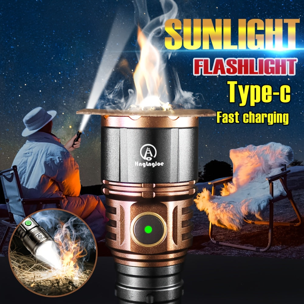 4500 Lumen Aluminum Flashlight with Fire Starter & Fresnel Lens – 21700 Rechargeable Outdoor Survival Torch for Camping Fishing Night Riding Power Outage, Adjustable Beam