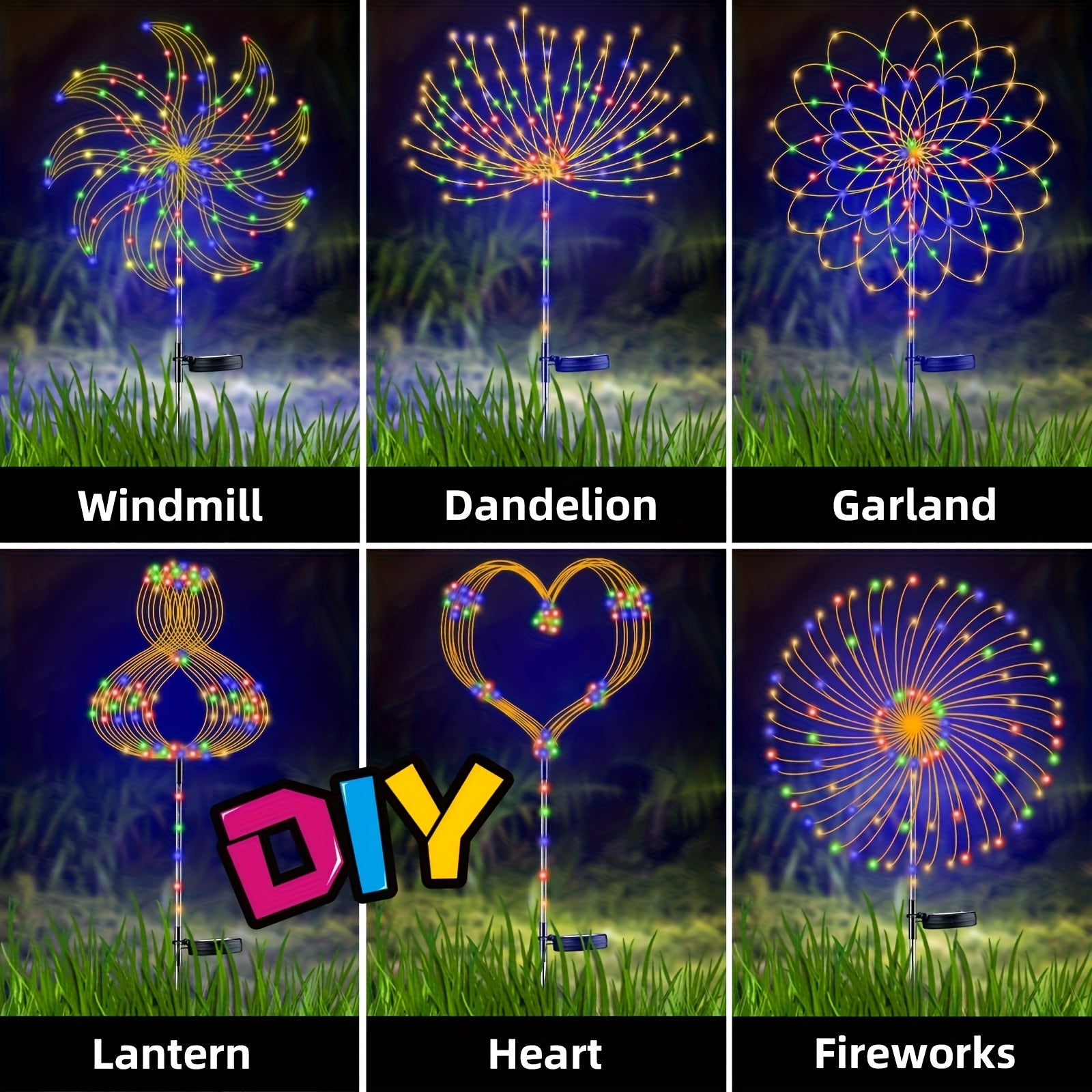 Solar Firework Lights Outdoor 8-Pack – 480 LED, IP65 Waterproof, 8 Lighting Modes, Solar Powered Stake Lights for Garden, Lawn, Pathway & Patio | Christmas, Halloween & Holiday Decor