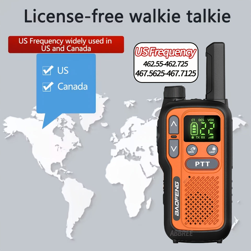 Baofeng Walkie Talkies 2 Pack 22 FRS Channels LCD Display VOX Hands-Free USB-C Rechargeable Built-In Flashlight – Long Range Two Way Radio for Hiking Camping Family Outdoor Adults