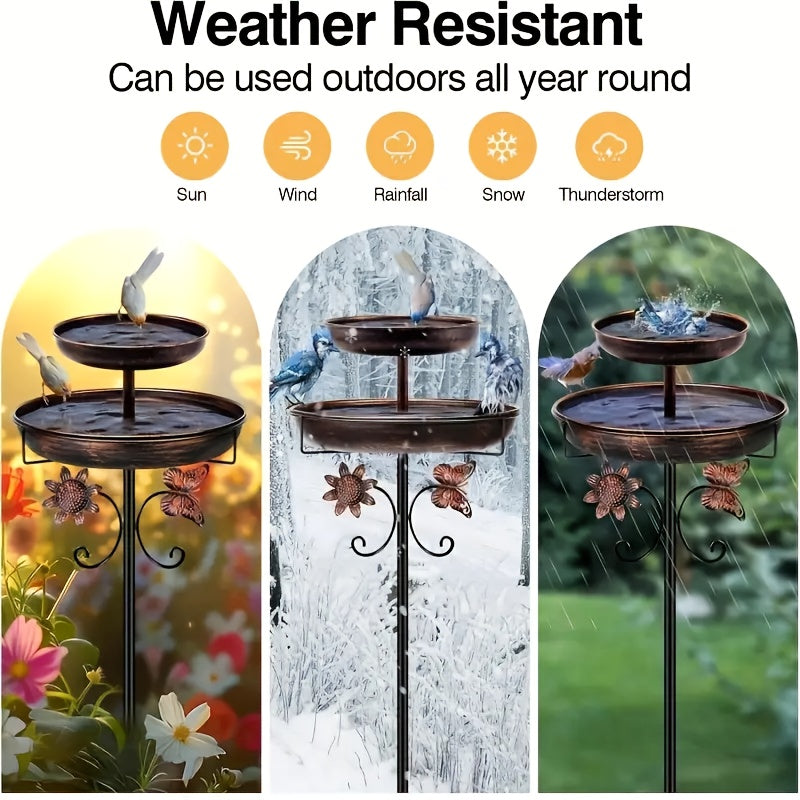 Bird Bath for Outdoor Garden - 42 Inch Heavy Duty Metal Double Layer Bird Bath & Feeder, Large Capacity Water Basin, 5-Claw Stable Base, Easy to Install & Clean, Copper Color Yard Decoration