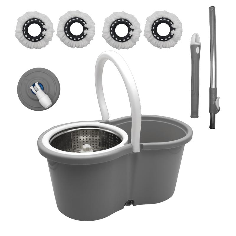 360° Spin Mop and Bucket Set with Wringer - Stainless Steel Handle, Microfiber Refills, Spinning Floor Cleaning System for Hardwood, Tile & Laminate