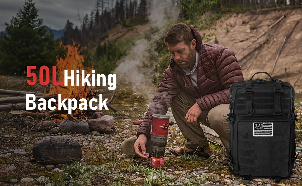 Tactical Backpack 50L (13.21 Gal) – High Capacity Unisex Military Bag for Camping, Hiking, Hunting, Fishing & Travel, Multiple Color Options with Optional Storage Bag