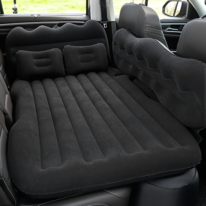 Car Inflatable Bed Air Mattress for SUV Sedan – Portable Foldable Flocked Rear Seat Sleeping Mat for Camping Picnic Road Trip, Includes Air Pump, Black Beige Pink Grey