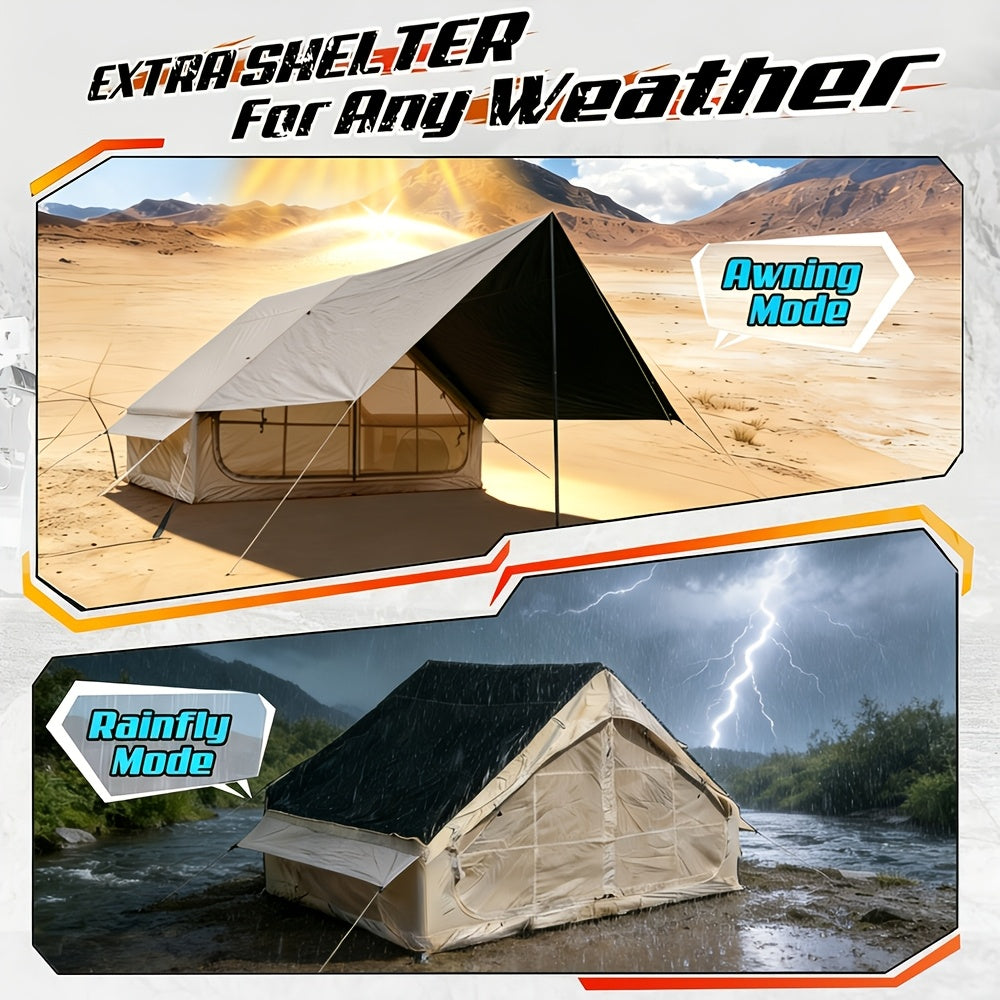 Inflatable Glamping Tent for 4-6 Person – 4-Season Large Luxury Air Tent with Optional Skylight & Stove Jack, Manual Pump Included, Windproof Family Camping Shelter (6.3-12 sqm)