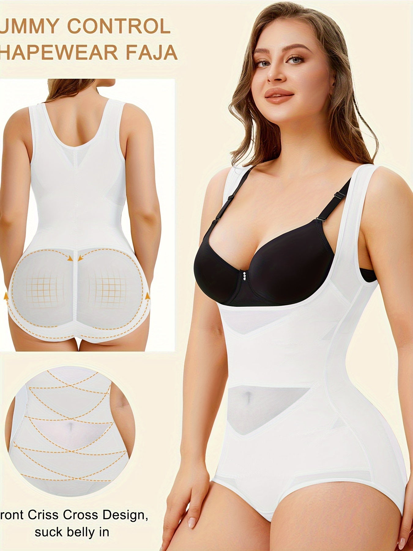 Women's Shapewear Bodysuit with Tummy Control – High-Waist Butt Lifter, U-Shape Push Up, Wide Straps, Breathable Nylon Body Shaper, 5 Colors, Sizes S-XXL