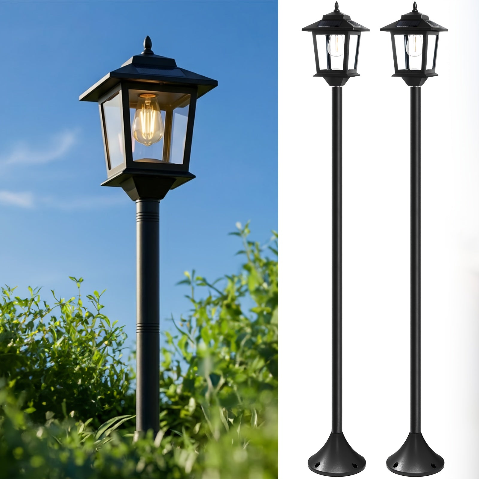Solar Lamp Post Lights Outdoor 2 Pack 63-Inch – IP44 Waterproof, 1800LM Warm White, Replaceable Bulb, Decorative Pole Lights for Garden, Patio, Pathway, Driveway & Front Door | Christmas Decor