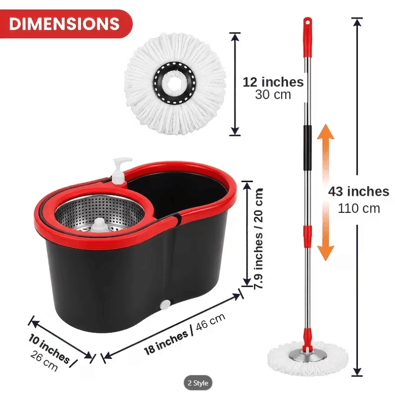 360° Spin Mop and Bucket Set with Wringer - Stainless Steel Handle, Microfiber Refills, Spinning Floor Cleaning System for Hardwood, Tile & Laminate