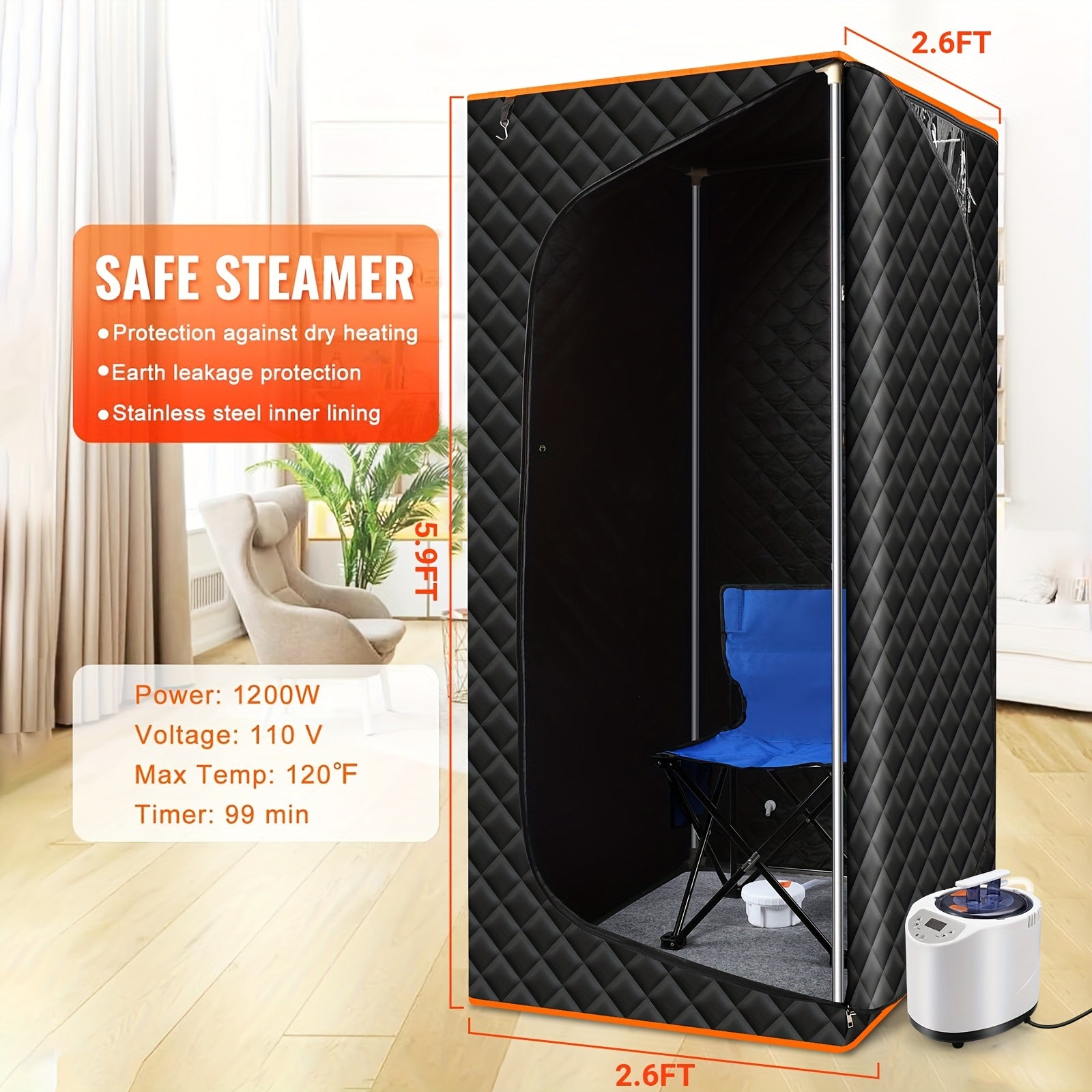 Portable Steam Sauna for Home with 3L Steamer Remote Control Folding Chair & 9 Steam Levels – Extra Large Foldable Sauna Tent Box 2.6x2.6x5.9ft – Personal Spa Detox Relaxation