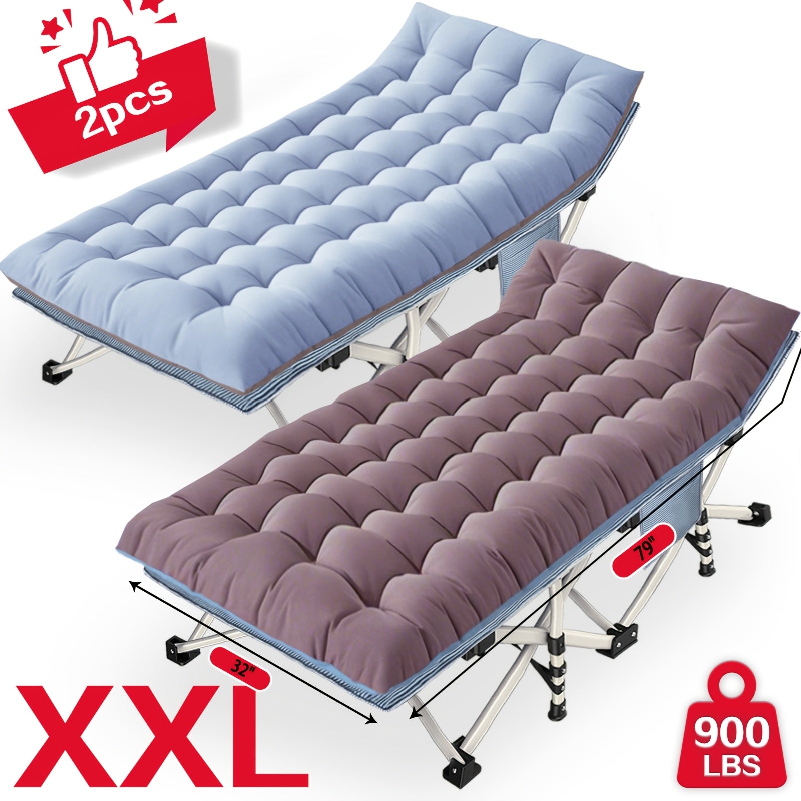 Folding Camping Cot with Mattress XXL Oversize 75"-79" Heavy Duty 700-900 LBS – Portable Guest Bed & Sleeping Cot with Carry Bag for Camping, Travel, Indoor & Outdoor Use